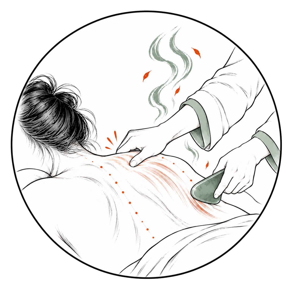 Traditional bodywork circular illustration at Fāng Wellness