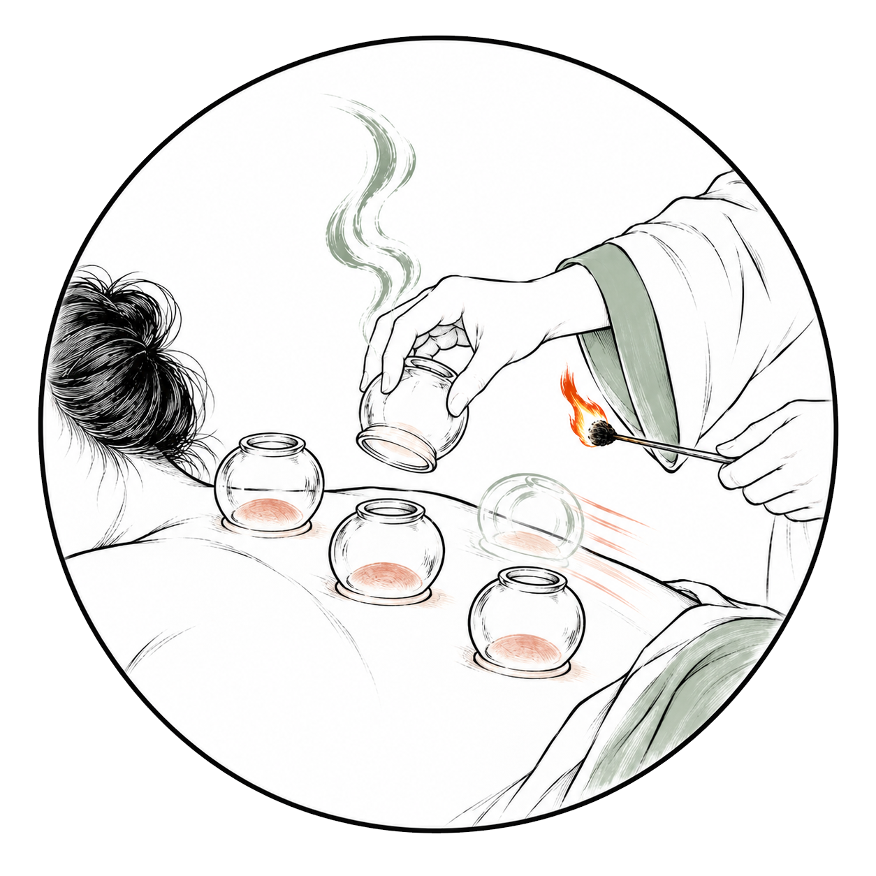 Fire cupping circular illustration at Fāng Wellness