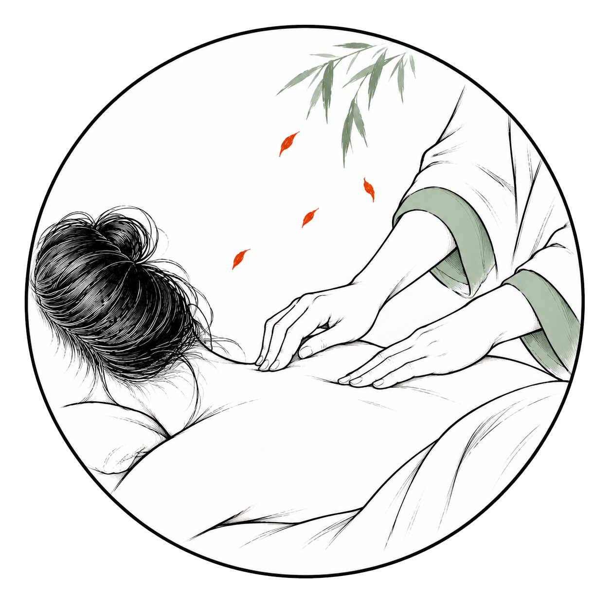 Massage and relaxation circular illustration at Fāng Wellness