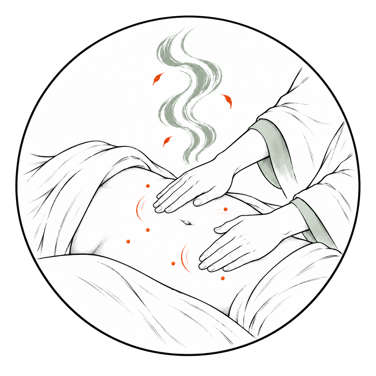 Mu point abdominal Tui Na circular illustration at Fāng Wellness