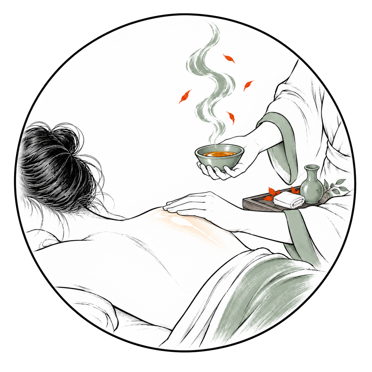 Signature body rituals circular illustration at Fāng Wellness