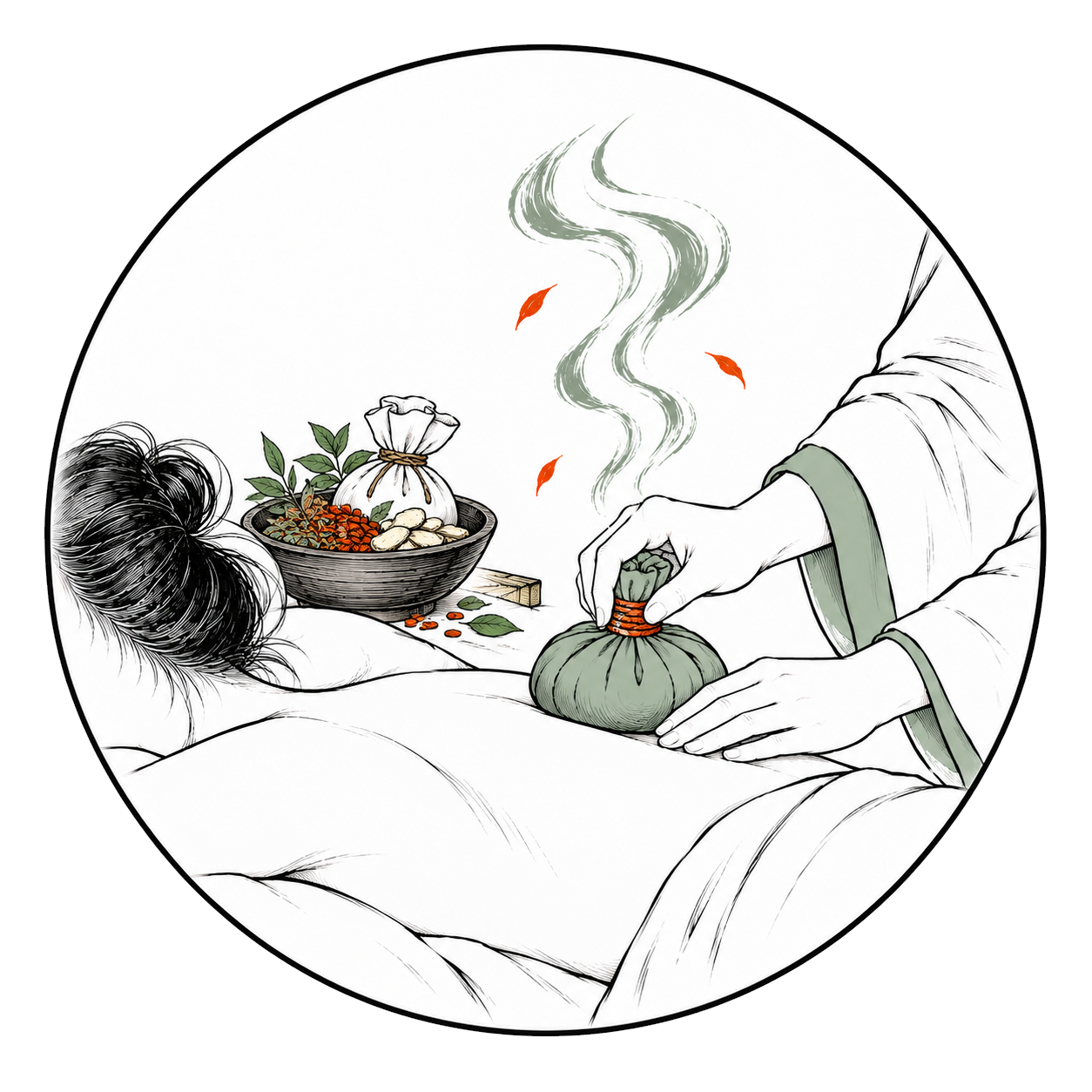 Herbal warming circular illustration at Fāng Wellness